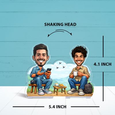 Personalized Friends Bobblehead Caricature Custom Cartoon Photo Cutout Gift for Best Friends, Brothers & Roommates Tabletop Decor  Battery Powered Moving Head Feature